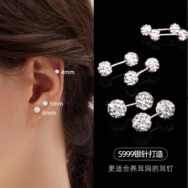 999純銀のピアスの女性の耳の穴の耳の骨の釘の小さい大衆の高級感のジルコンの耳のウォームの釘のドリルのイヤリングの銀のイヤリング|undefined