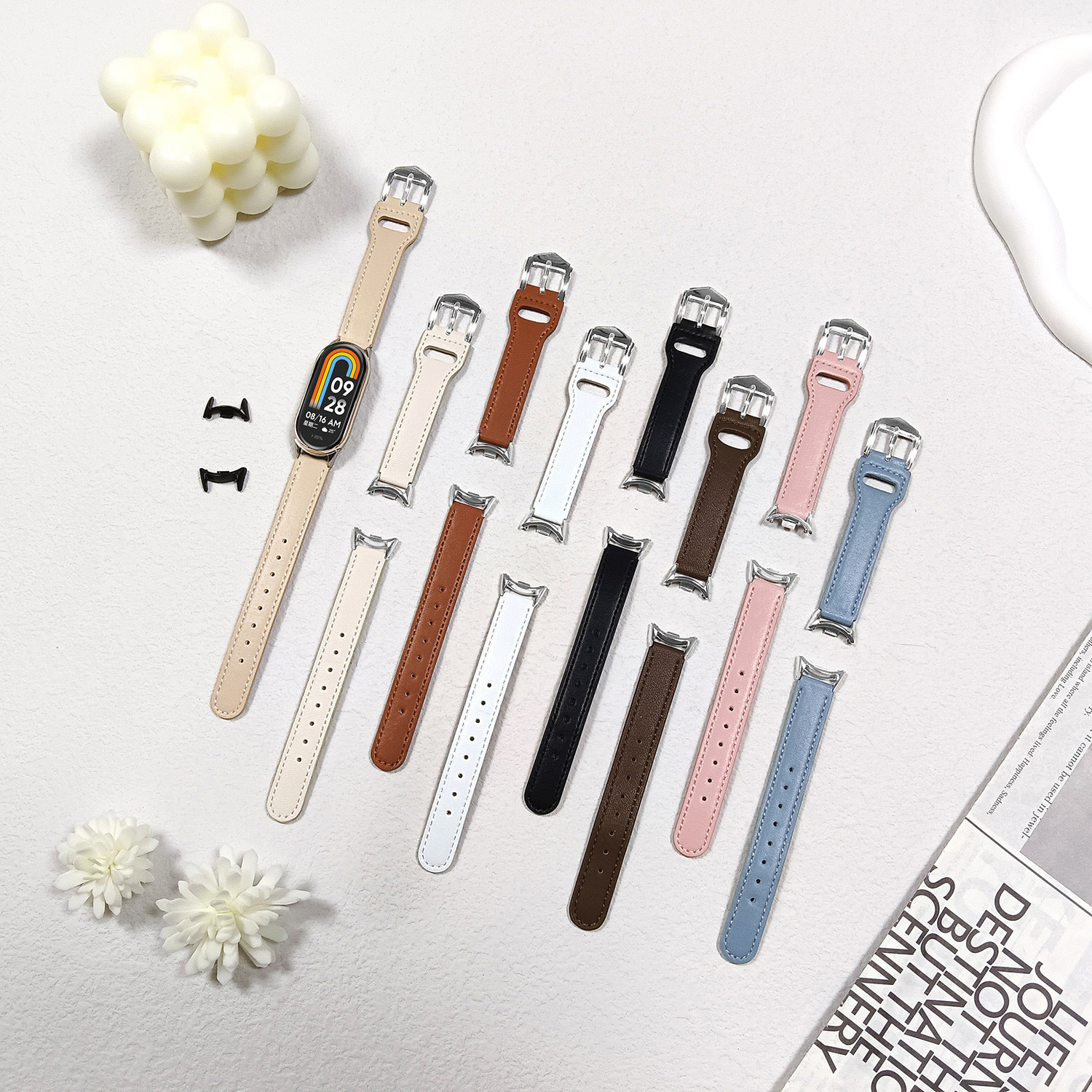 Ready Stock Suitable for Xiaomi Mi Band 9 Watch Strap Leather Watch Strap Fashionable Stylish 12mm Men's and Women's Couple Watch Strap