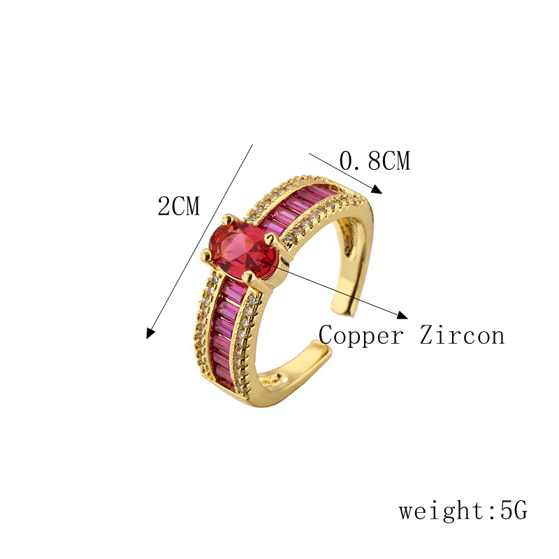 Fashion Square Copper Inlay Zircon Open Ring 1 Piece