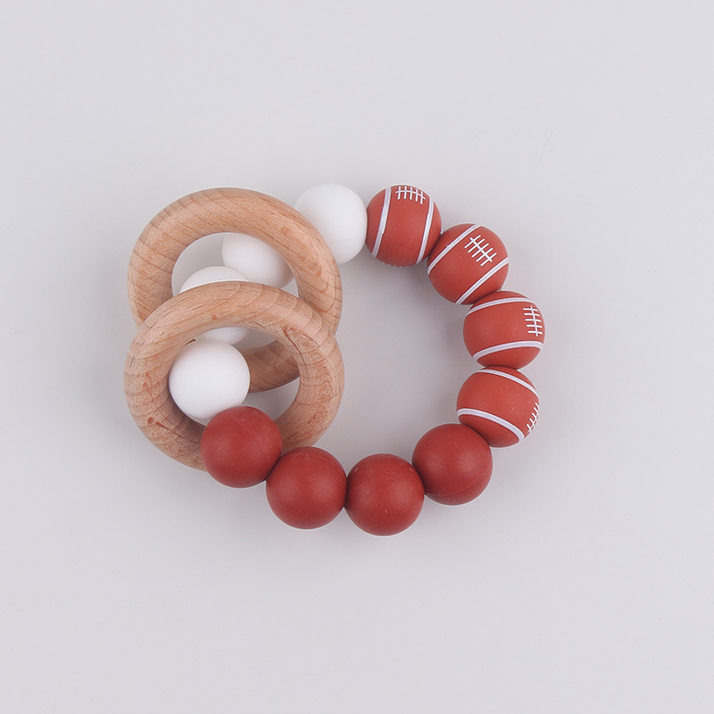 Comercio electrónico transfronterizo pulsera de mordedor para bebés recién nacidos, protección del medio ambiente natural, anillo de madera de haya, juguete de mordedor