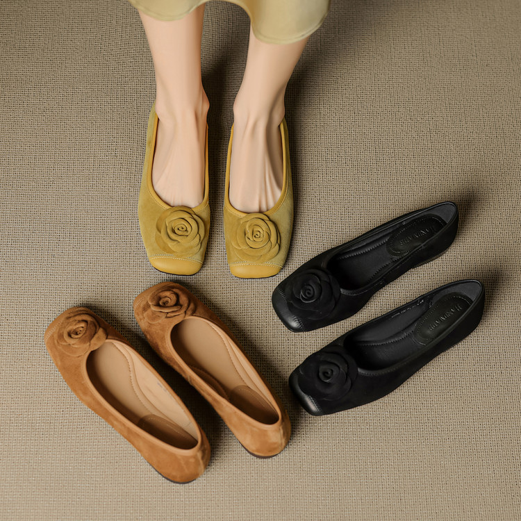 Low comfortable shoes low-cut heels square toe flat