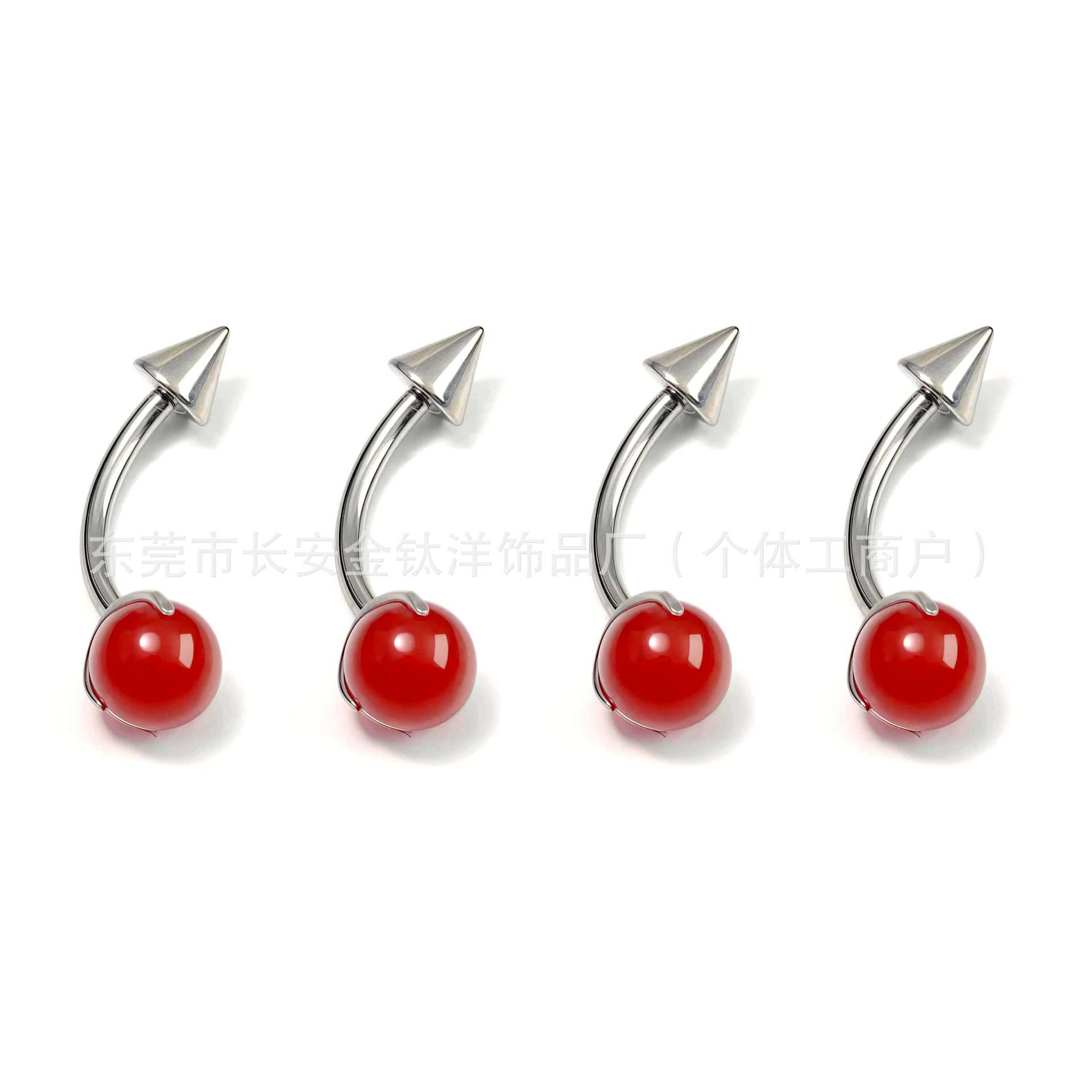 F136 Titanium Inner Thread Three-Claw Red Agate Pointed Cone Ball Navel Ring G23 Titanium Body Piercing Jewelry detail image 7