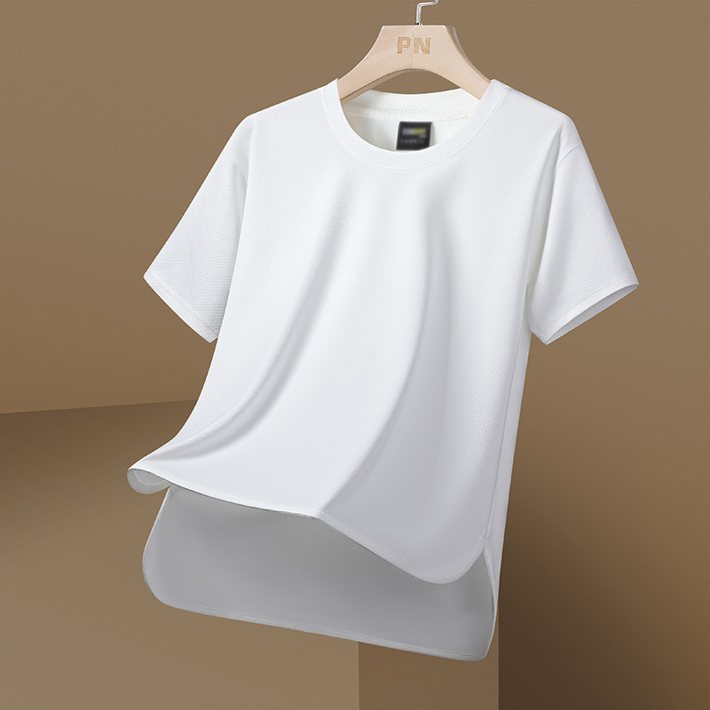 Tricou scurt de mătase glacială pentru vară, brand de modă, rotund, leagăn, cu mânecă jumătate, casual, lejer, pentru bărbați, culoare solidă, versatil_voghion.com