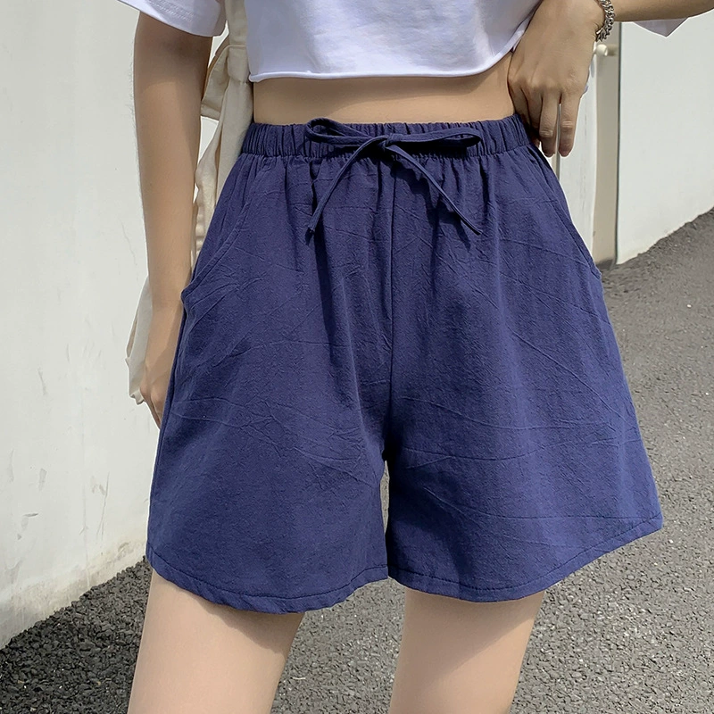 Shorts women, cotton-linen beach shorts, oversize plus-size, elastic waist