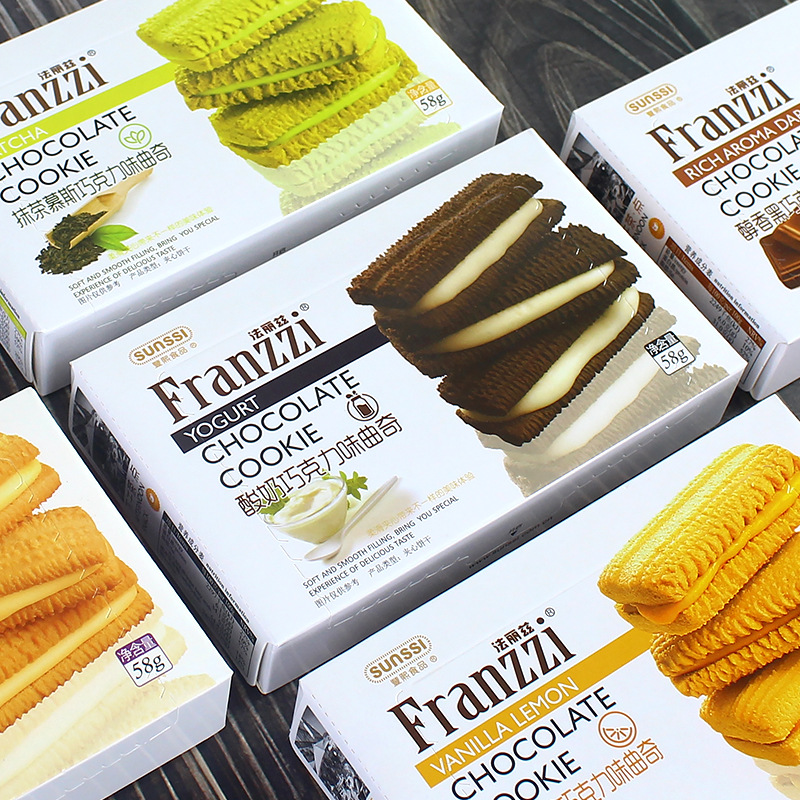 Fariz Cheese Chocolate Sandwich Cookies 58g Box Lemon Yogurt Matcha Snack Afternoon Tea