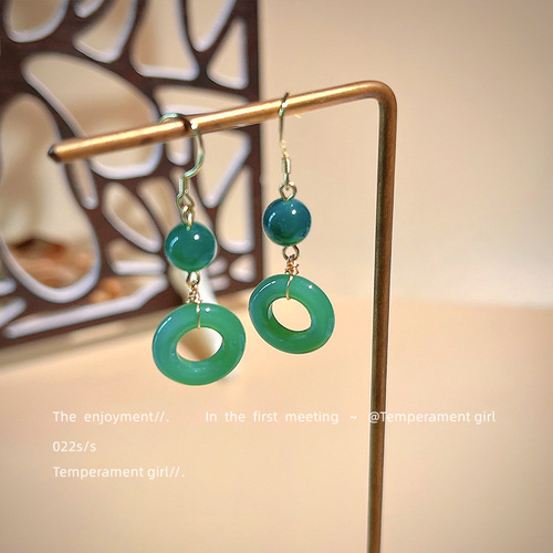 Chinese style ~ costume accessories 925 silver needle agate jade green earrings handmade design retro earrings factory