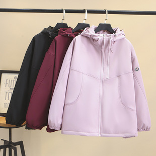2024 autumn and winter plus size cotton assault hooded women's casual cotton coat 200kg fat sister windbreaker 0042
