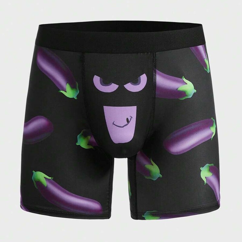 Men's Home Casual Slim-fit Breathable Moisture-wicking Long Flat Corner Panties Fun Evil Eggplant 3D Printing Men's Home Casual Slim-fit Breathable Moisture-wicking Long Flat Corner Panties Fun Evil Eggplant 3D Printing
