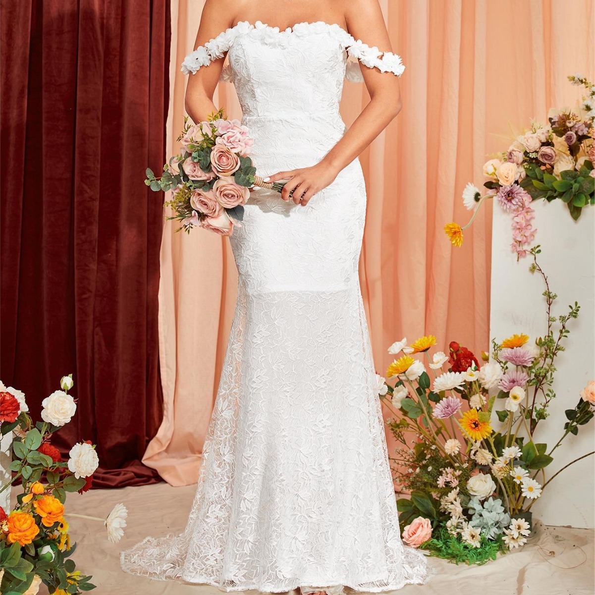 Vestido de noche superior de tubo europeo y americano encaje tridimensional encaje sin respaldo atado a mano vestido de baile vestido de fiesta vestido de dama de honor