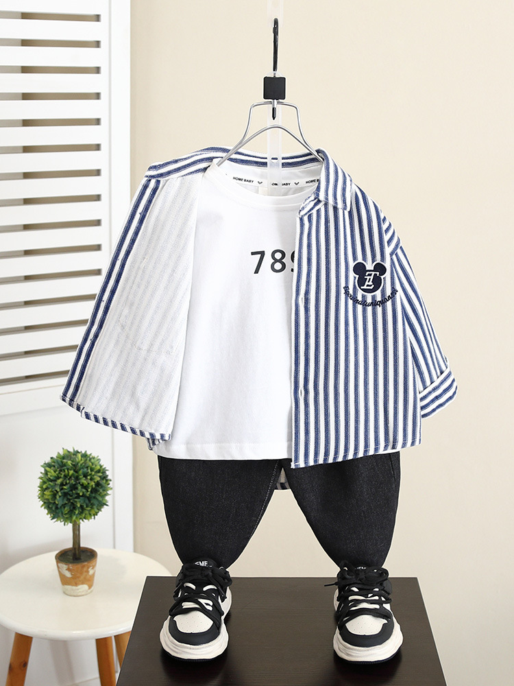 5841 Camisa a rayas de estilo occidental para niños 2024 nueva ropa de otoño para niños chaqueta de moda para niños primavera y otoño casual manga larga