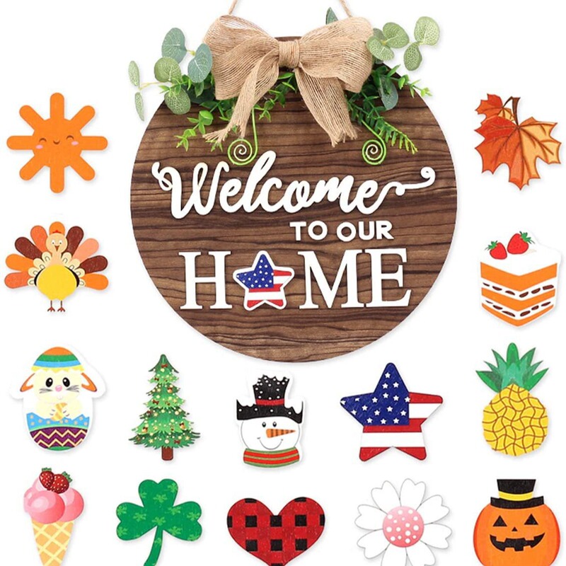 Wooden Front Door Decor, Interchangeable Welcome Rustic Farmhouse Home Decor Door Hanging Wooden Sign Can Wooden Front Door Decor, Interchangeable Welcome Rustic Farmhouse Home Decor Door Hanging Wooden Sign Can