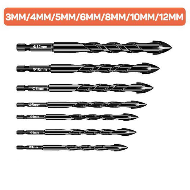 Cruz de cuatro palas de aleación azulejo taladro agujero abridor perforación triángulo de hormigón taladro de cerámica Overlord mango hexagonal