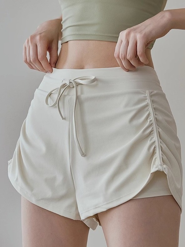 New Yoga Sports Shorts Running Fitness Yoga Pants Side Rope Pleated Fake Two-piece All-match Hot Pants Anti-light