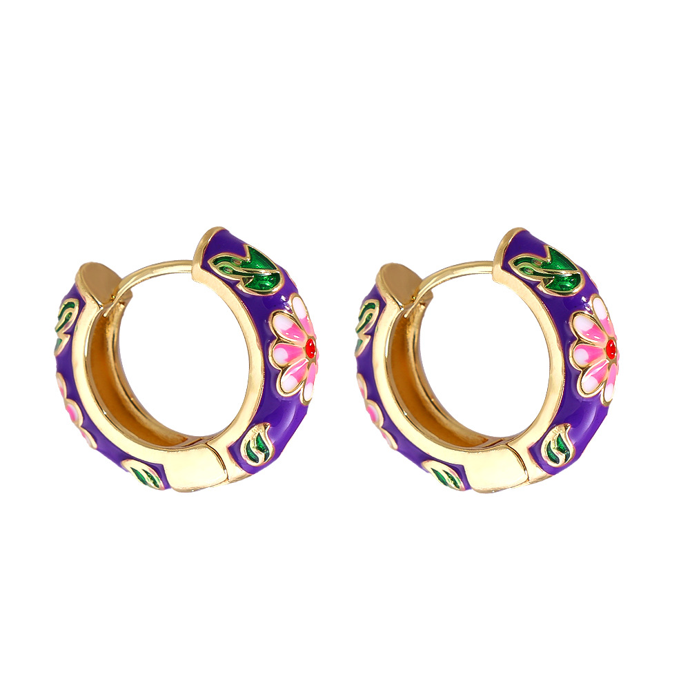 Vente En Gros Bijoux Motif Fleur Boucles D&#39;oreilles En Cuivre Plaqué Or Multicolore Nihaojewelry display picture 4