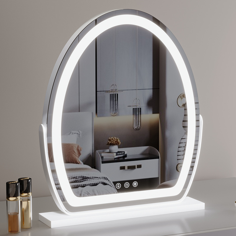 Espejo Oval espejo de maquillaje de escritorio LED con luz de relleno de luz ins estilo de escritorio simple hogar espejo de maquillaje de forma especial