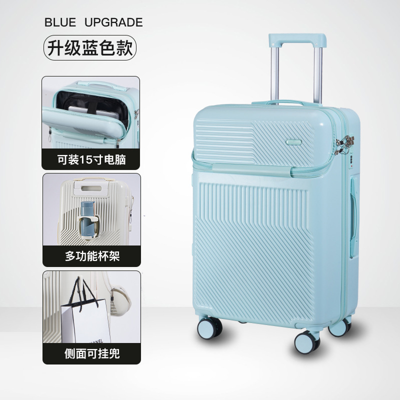 Importado multi-funcional equipaje nueva apertura frontal trolley caso trasero portavasos maleta negocio embarque caso hombres y mujeres