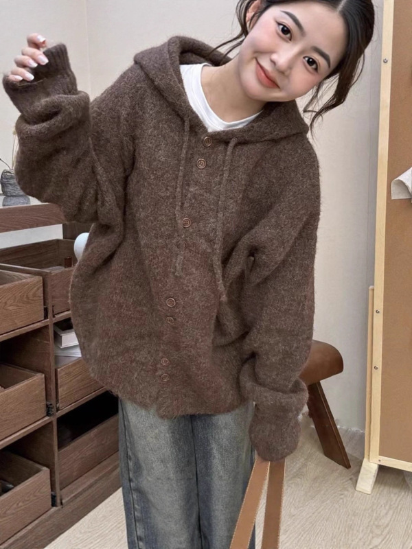软糯连帽宽松毛衣针织开衫外套女秋冬2025新款慵懒风高级感上衣潮|undefined