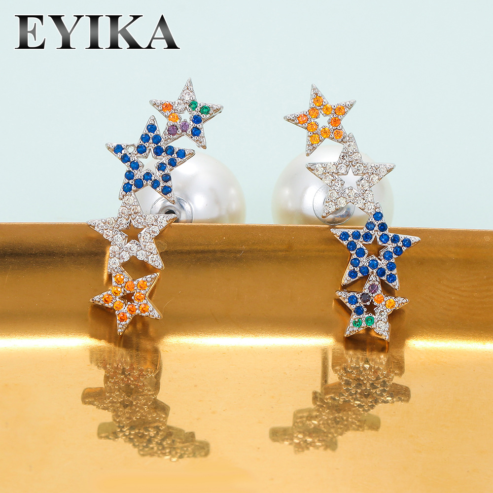 Fashion Hollow Five-pointed Star Diamond Inlaid Colorful Zircon Earrings display picture 1