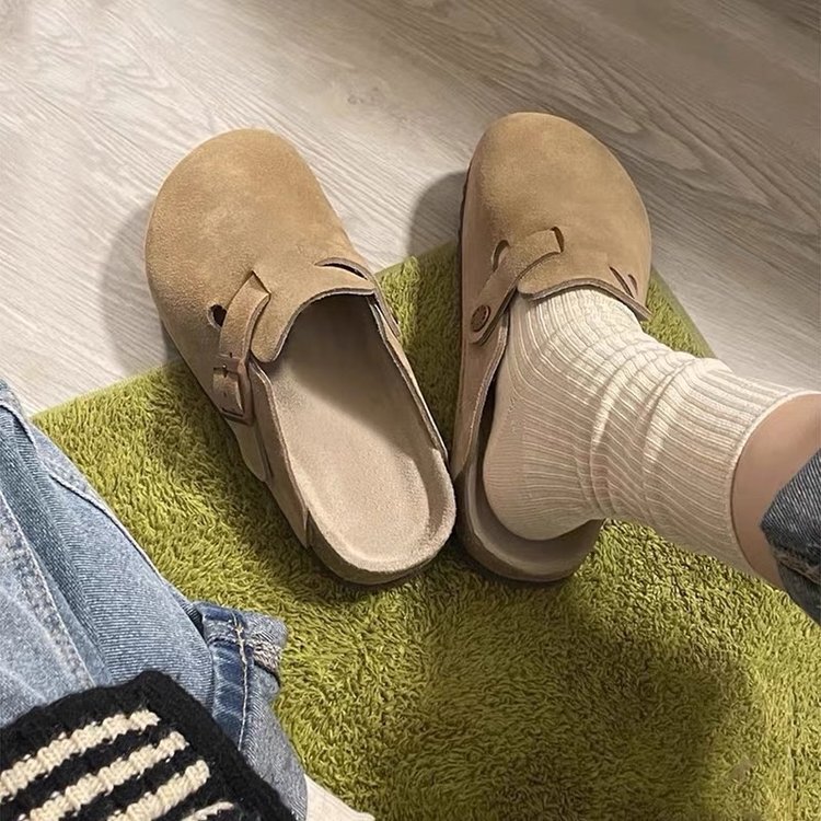 Birkan Shoes Half Slippers Women's Spring and Autumn Baotou Thick Sole 35-45 Foreign Trade Large Size Round Head Slip-on Outer Wear Slippers Birkan Shoes Half Slippers Women's Spring and Autumn Baotou Thick Sole 35-45 Foreign Trade Large Size Round Head Slip-on Outer Wear Slippers