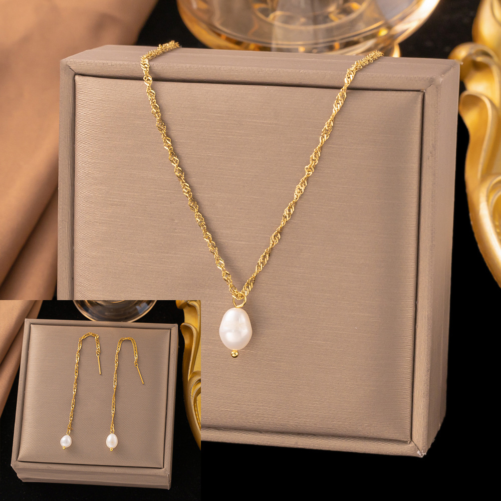 Juego de joyería de acero de titanio 2023 – collar, aretes, de alta gama, venta al por mayor