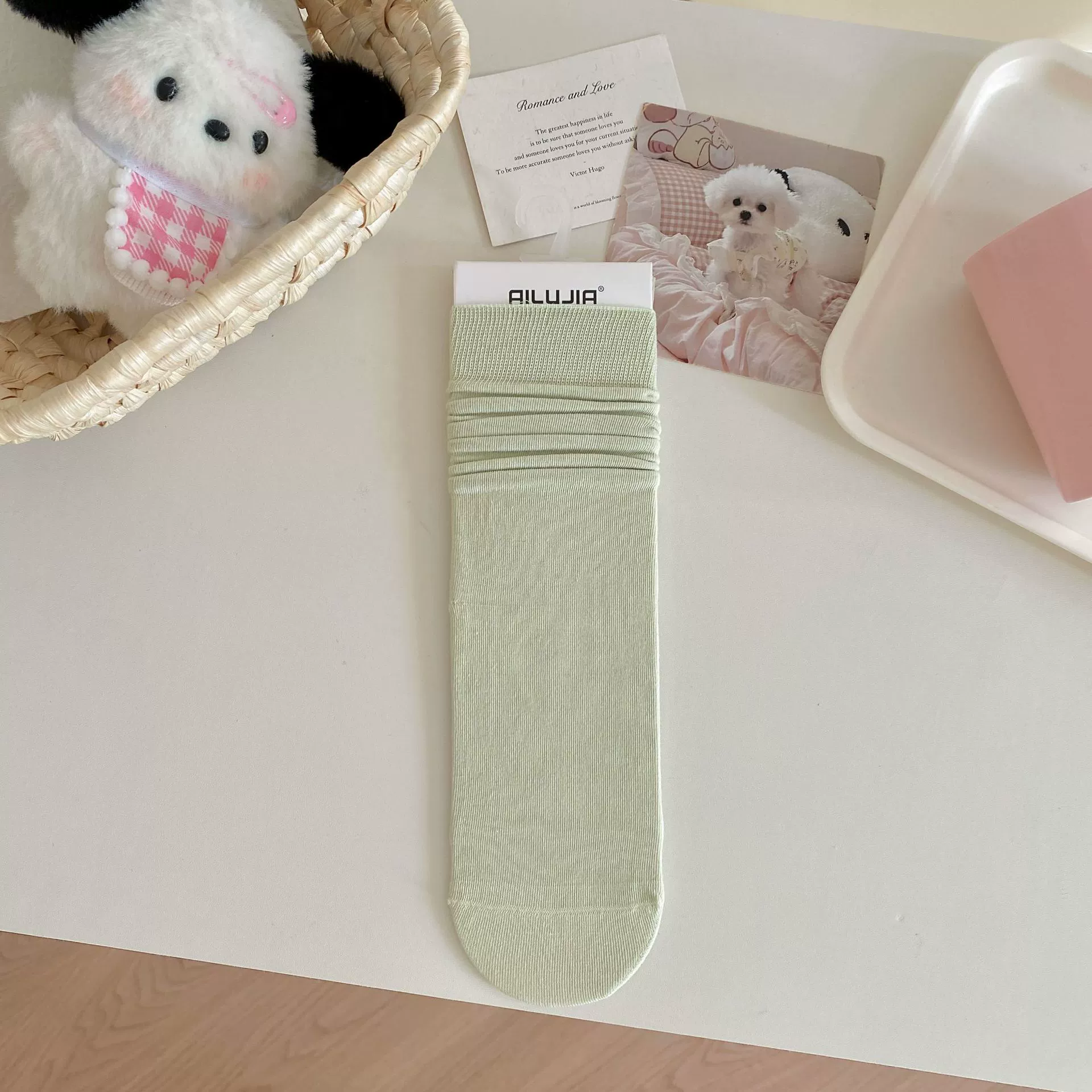 Summer thin cotton knee socks, mid-length
