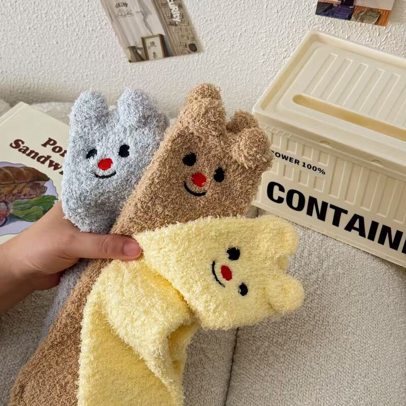Coral Velvet Socks for Women, Cute Cartoon Butter Bear Home Socks, Mid-Length Furry Non-Shedding Women's Socks for Sleeping Coral Velvet Socks for Women, Cute Cartoon Butter Bear Home Socks, Mid-Length Furry Non-Shedding Women's Socks for Sleeping