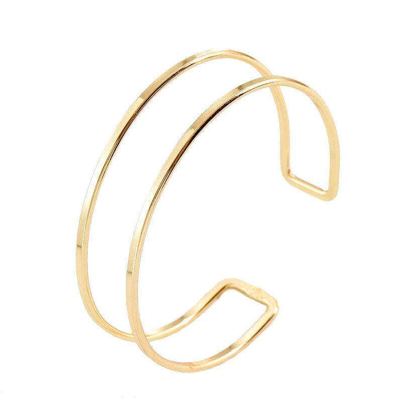 European and American Cross-Border New Gold Cuff Upper Arm Bracelet Hip-Hop Versatile Geometric Line Double-Layer Cut Out Open Bracelet