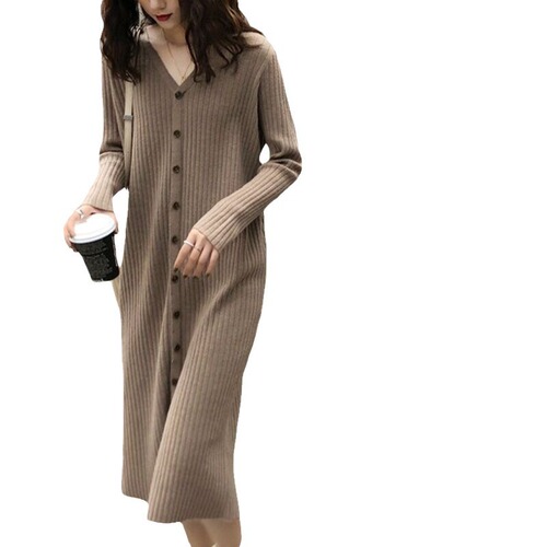 Knit Dress for Autumn with Elegant and Slimming Design, Base Layer Knit Dress, Medium to Long Length, Knee-Length Skirt