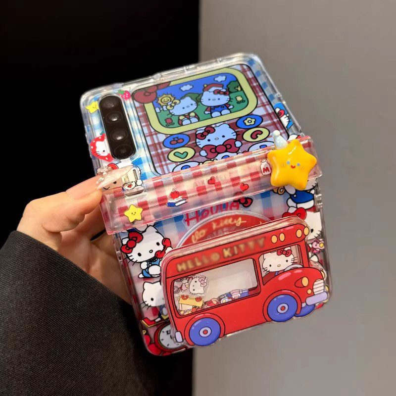 Cartoon Kt Cat Bus Suitable for Huawei Purax Phone Case Foldable Screen Pocket2/S Magnetic Stand Protective Cover
