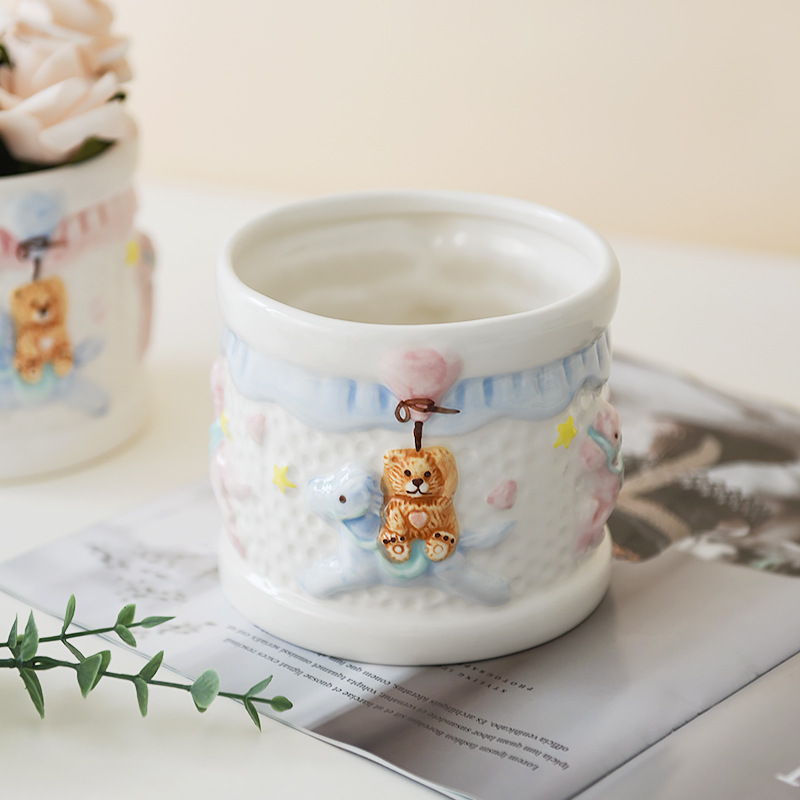 Lindo oso chica Corazón de cerámica maceta redonda maceta titular de la flor del hogar olla de almacenamiento decoración decorativa fabricante