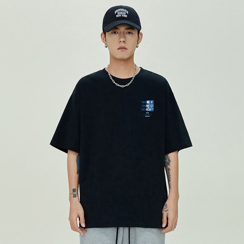 NASAGISS nombre conjunto pesado algodón camiseta de manga corta hombres y mujeres misma marca de moda suelta pareja juventud verano