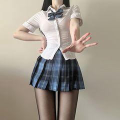 オリジナル本物のカーボングレー jk 制服黒シルク純粋な欲望セクシーなウエストシャツスーツ犬ショート jk ホットショートスカート夏