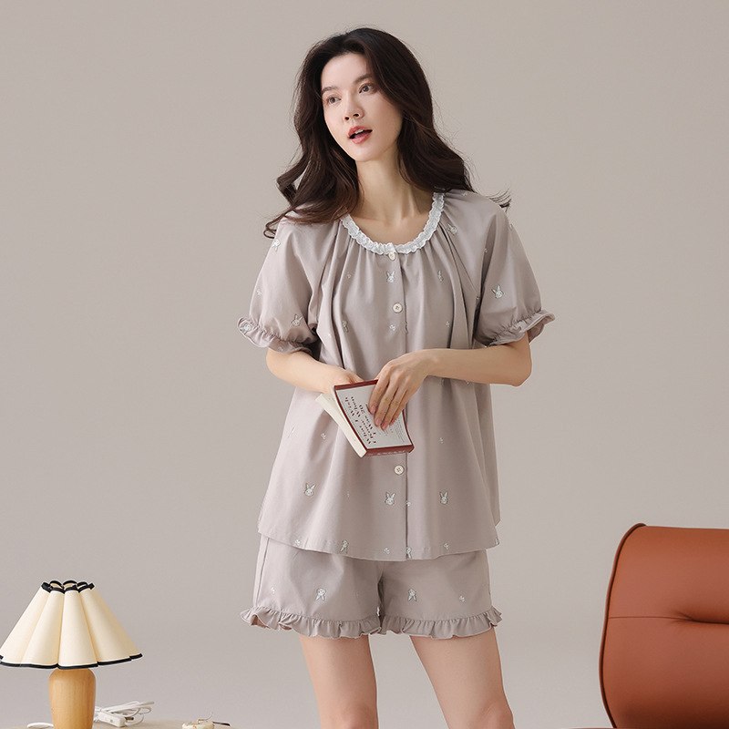 Physical Store high quality Fashion Pajamas Women's Summer Short-sleeved Shorts Cool Cotton Air-conditioning Clothes Loose Outwear Home Clothes