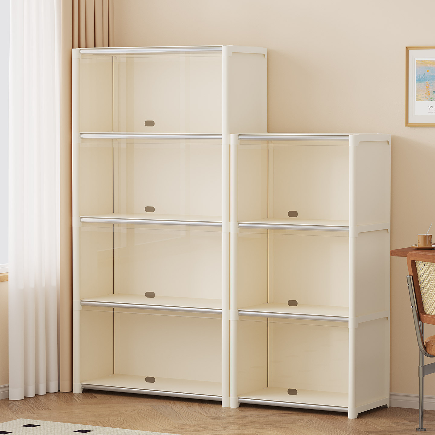 Transparent Dust-Proof Bookshelf, Simple Bookcase, Free Combination Floor-Standing Storage Rack, Space-Saving Cabinet for Rental Use