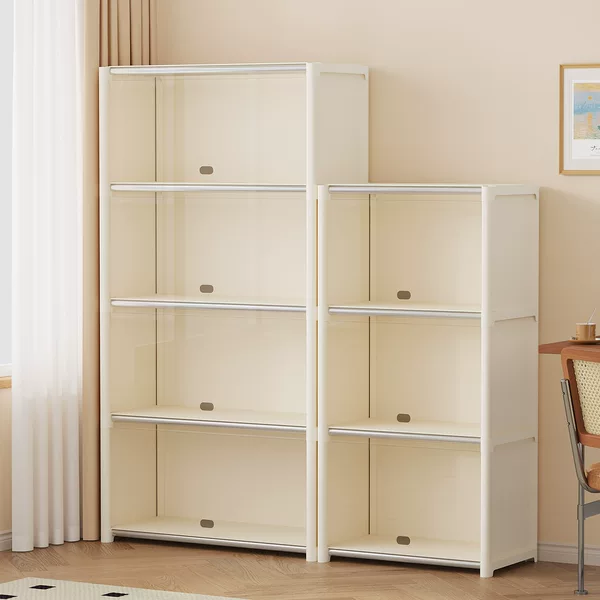 Transparent Dust-Proof Bookshelf, Simple Bookcase, Free Combination Floor-Standing Storage Rack, Space-Saving Cabinet for Rental Use