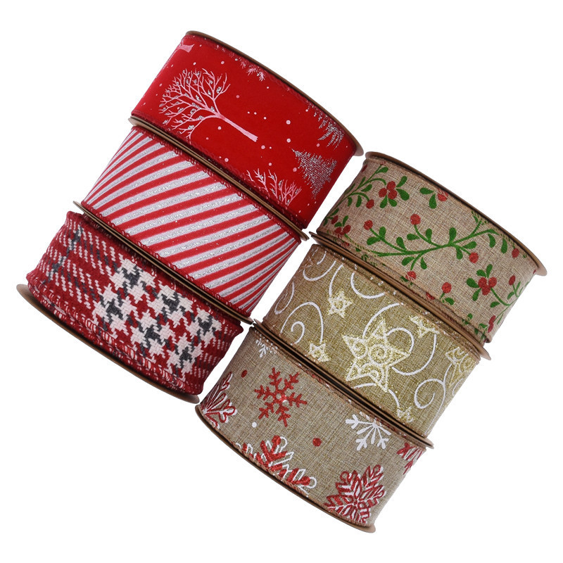 Nuevos productos transfronterizos borde de alambre imitación de tela de lino cinta de Navidad decoración de árbol de Navidad arco material de corte de borde