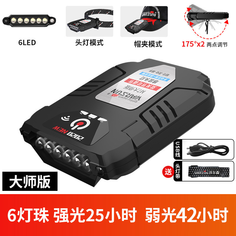 沃尔森M7感应头灯led灯强光头戴式长续航led超亮夜钓鱼帽夹灯|undefined