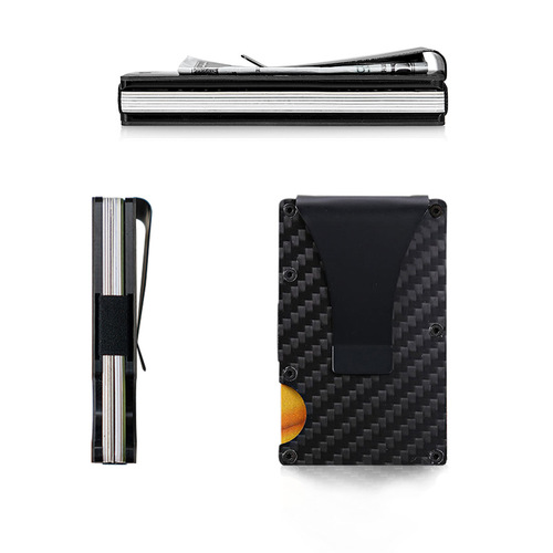 Amazon Factory Carbon Fiber RFID Anti-Theft Metal Card Holder Men's Simple Money Clip Wallet