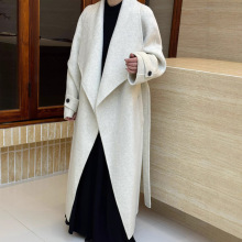 浴袍式大领子两穿双面羊毛大衣女加长款宽松时尚百搭羊毛外套秋冬