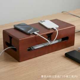木质电源插座插排收纳盒电线路由器整理盒办公室桌面收纳集线盒
