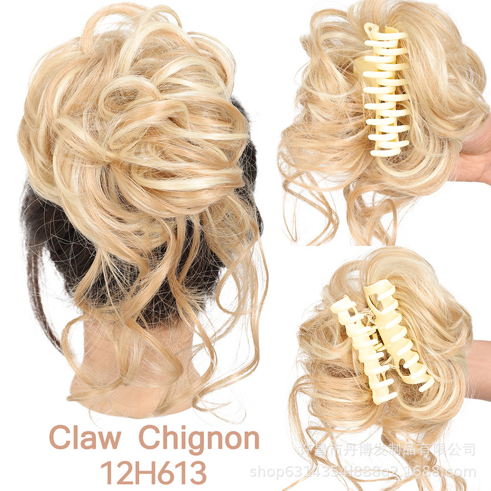 Fábrica al por mayor de fibra química Peluca de las mujeres corto desordenado mullido barba larga clip de pelo bollo pelo bolsa cola de caballo