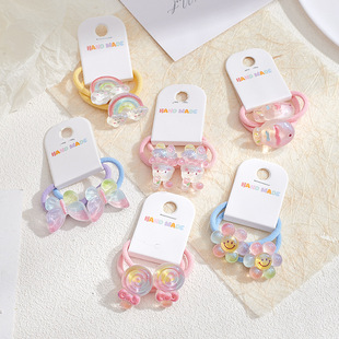 Spring and summer cute cartoon transparent children's headband little girl tied hair rubber band rainbow butterfly hair circle girl hair accessories