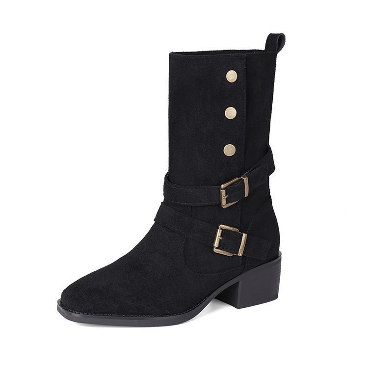 Nuevos zapatos de mujer residuos de tierra occidental botas vaqueras mujeres 2026 primavera versátil zapatos retro casuales botas marrones medianas