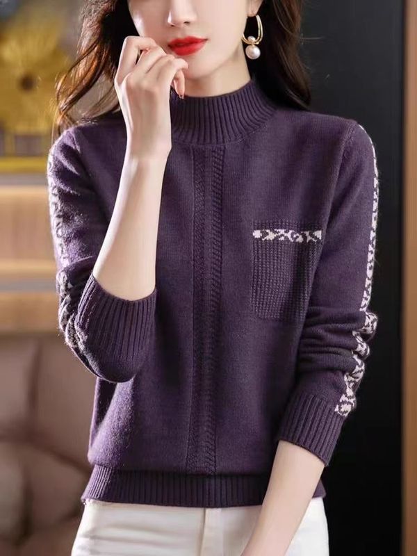 羊绒毛衣女25秋冬新款半高领打底衫女加厚针织衫拼色内搭宽松上衣|undefined