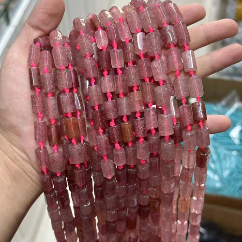 Natural raw stone column crystal column loose beads original cut straight hole cut round tube beads diy jewelry accessories cylindrical beads