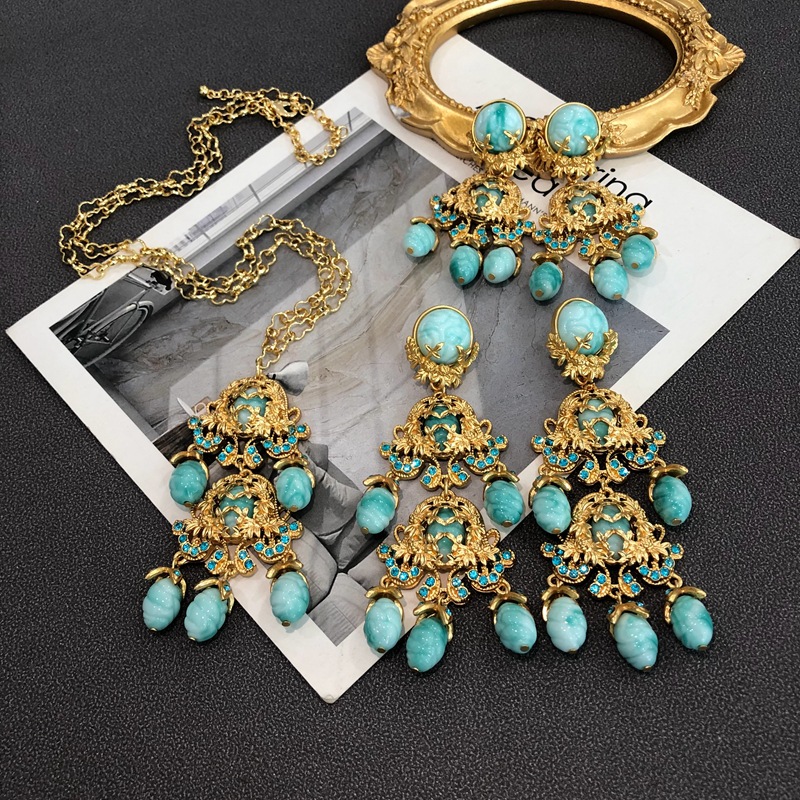 Alloy Material Retro Geometric Alloy Plating Artificial Gemstones Women's Earrings Necklace