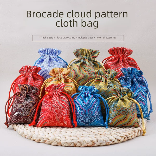 Factory wholesale brocade bag text play bag plate bead bag jewelry bag storage bag drawstring handmade brocade bag