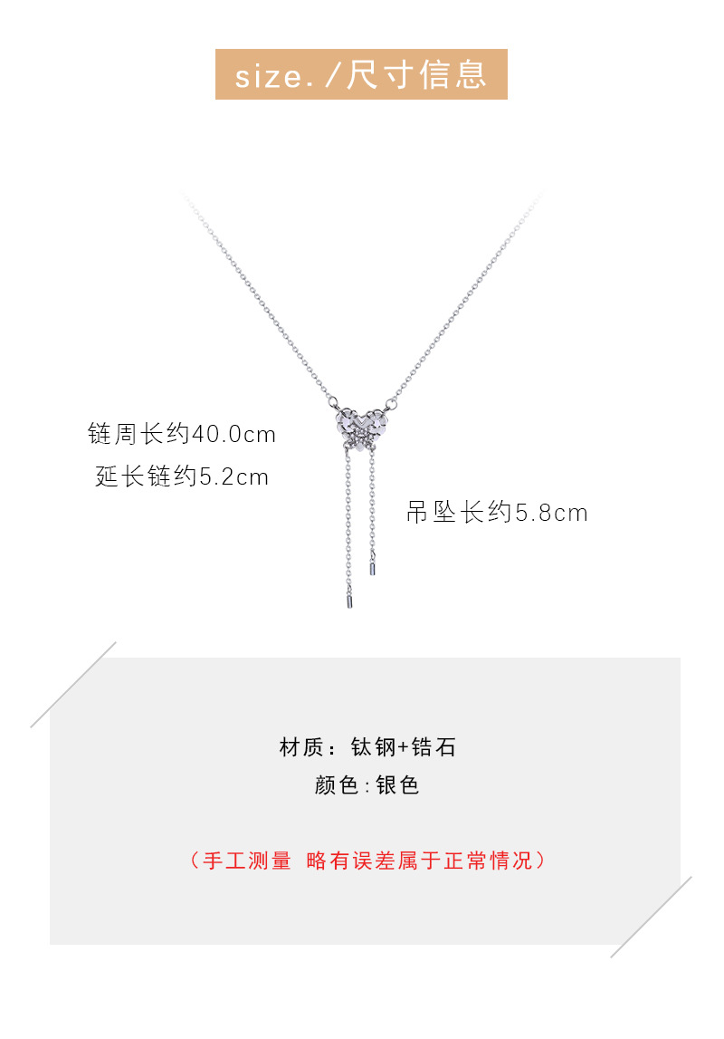 Fashion Simple Heart Titanium Steel Tassel Zircon Pendant Clavicle Chain display picture 2