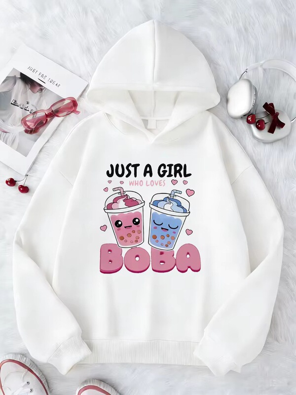 Just a Girl Who Loves Boba Printed Graphic Sweatshirt Children's Sweatshirt Girls' Fashion Casual Wear Just a Girl Who Loves Boba Printed Graphic Sweatshirt Children's Sweatshirt Girls' Fashion Casual Wear