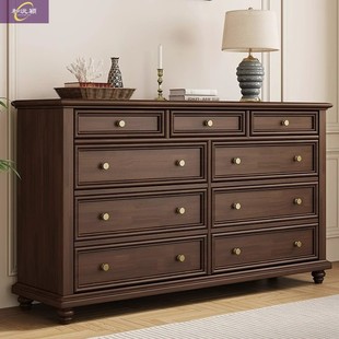 Vintage Solid Wood Bucket Cabinet Light Luxury American Style Bed End Drawer Cabinet Bedroom Storage Cabinet Advanced Modern Living Room Storage